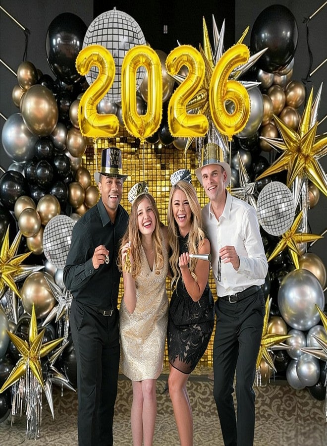 Froova 2026 Black and Gold Balloon Garland Arch Kit, Black Gold Silver Graduation Balloon Arch 2026 Graduation Decorations Disco Star Balloons for Grad Celebrations New Year Birthday Party Decorations - Image 4